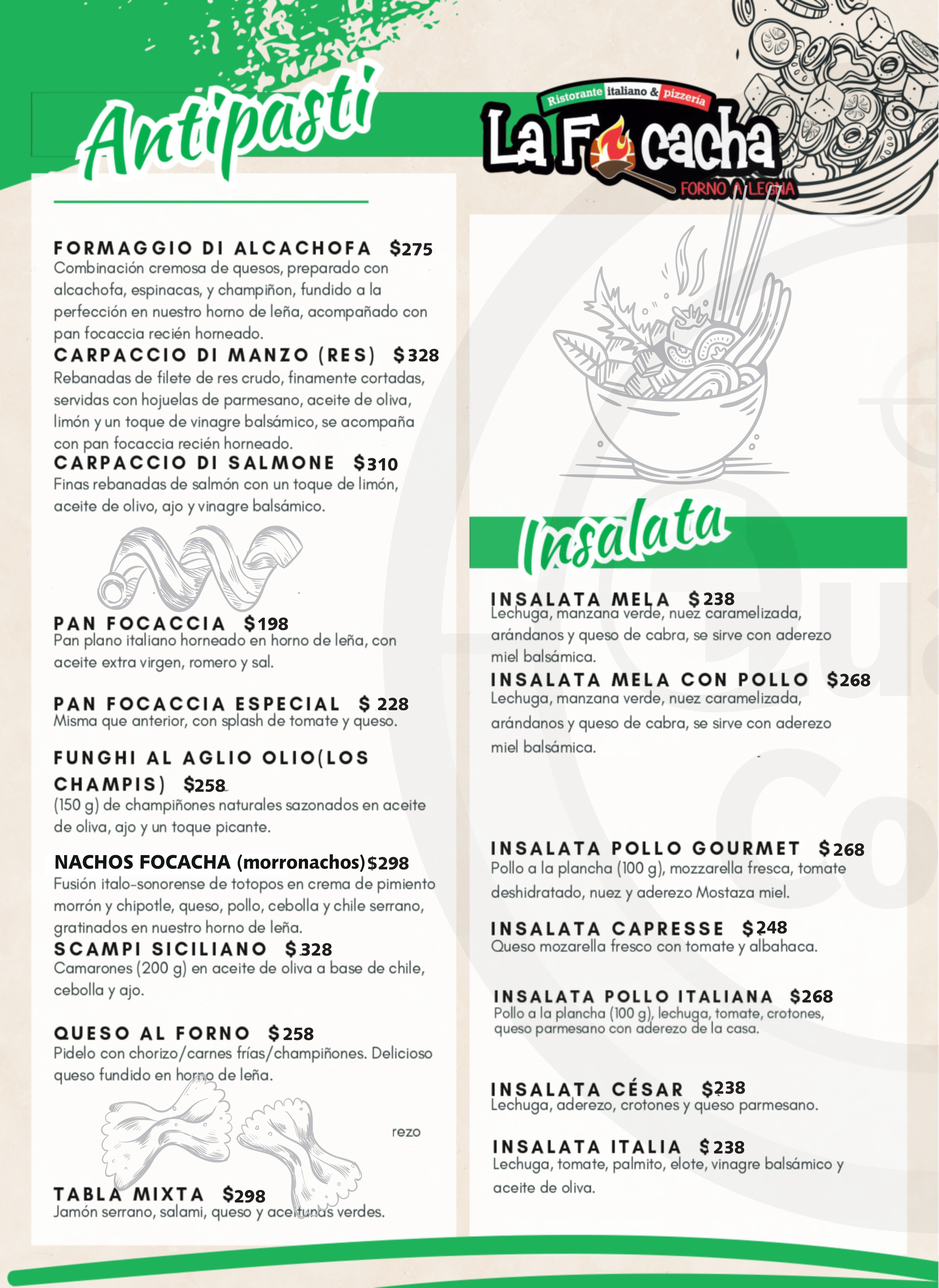 Menú de La Focacha